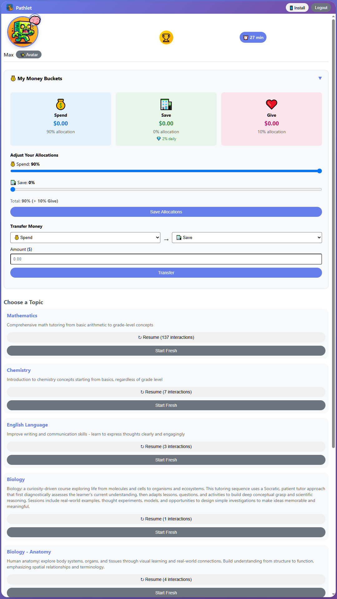 Child Learning Interface