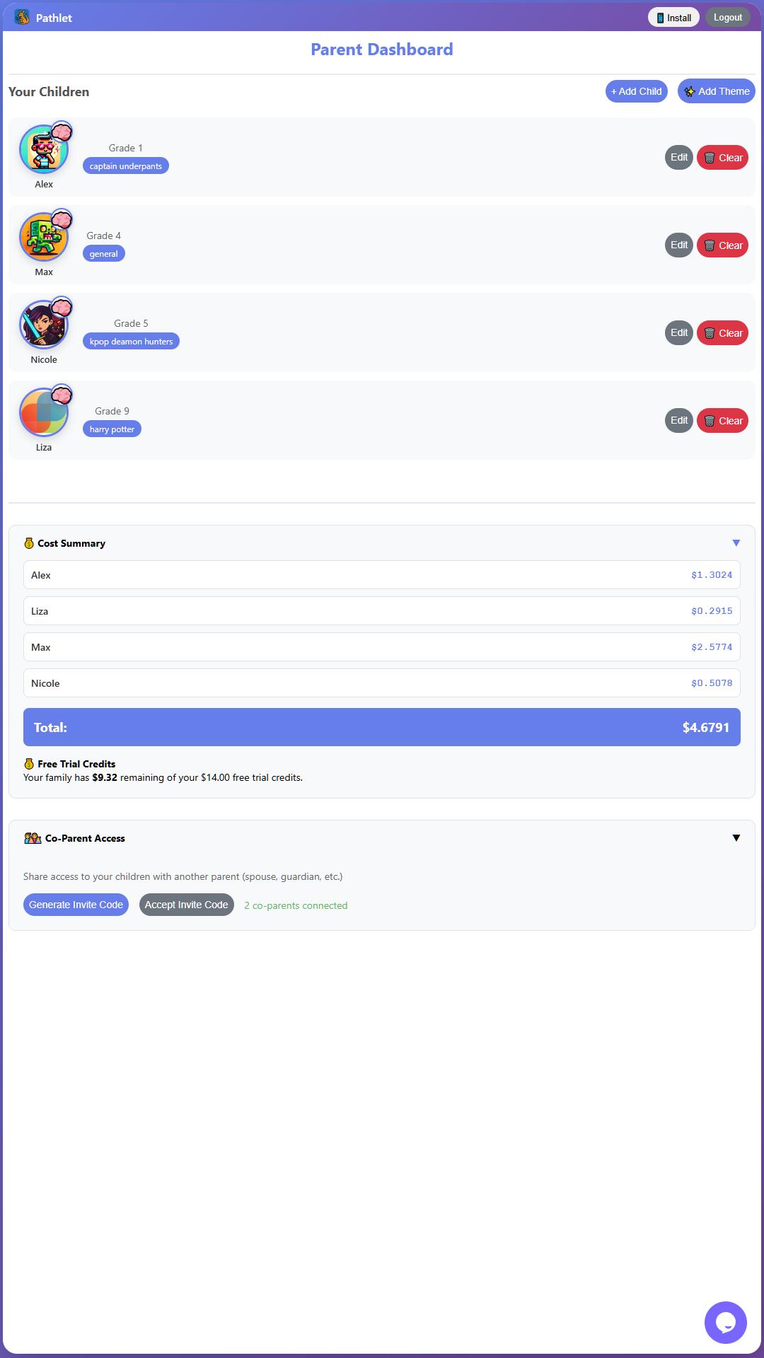 Parent Dashboard - Overview and Analytics